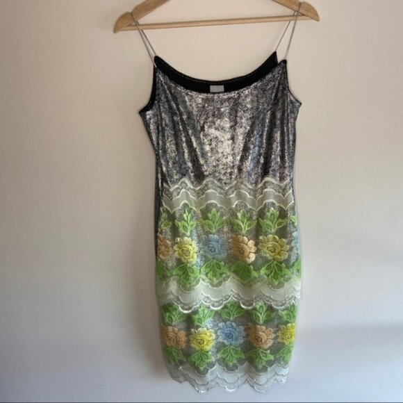 Floral Lace Mini Dress - Silver and Multicolor - Picture 5 of 10